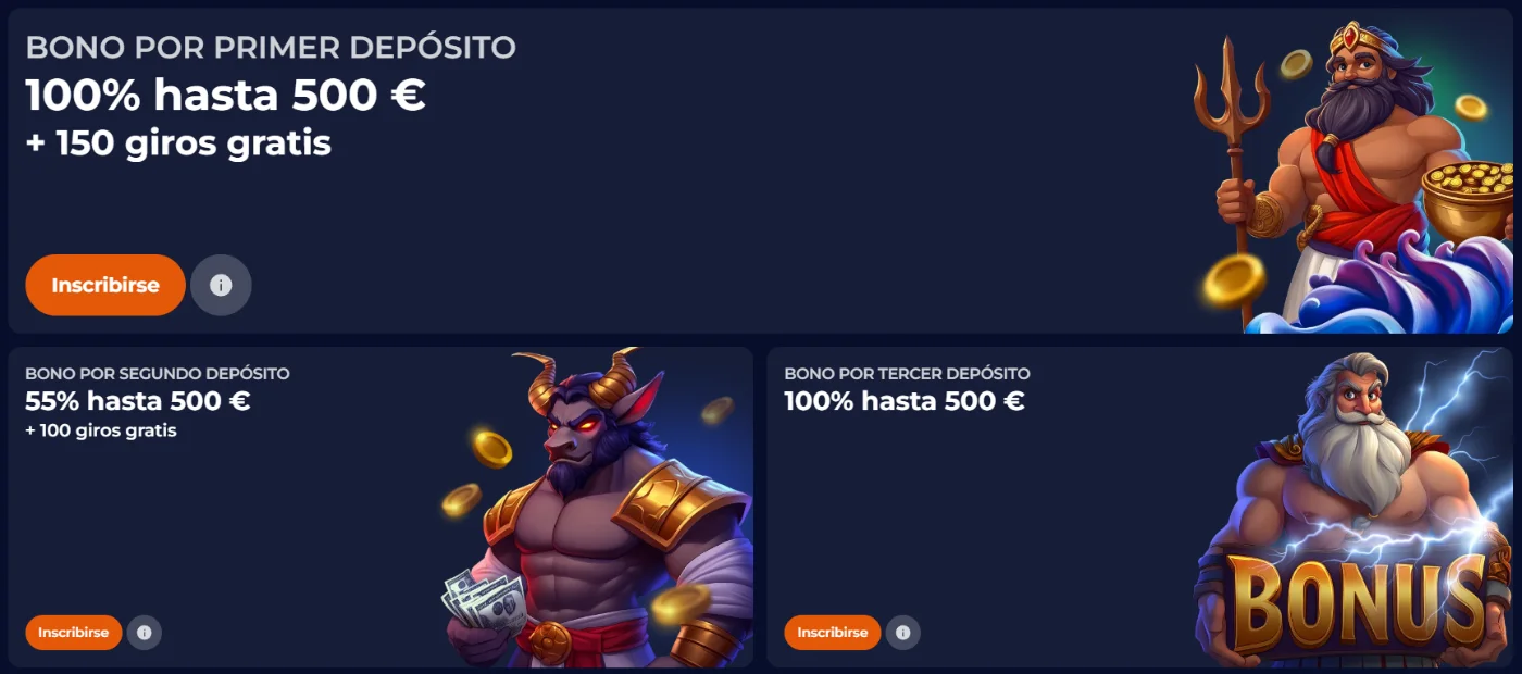 Nine Casino bonos por primer, segundo y tercer depósito con hasta 500 € y giros gratis