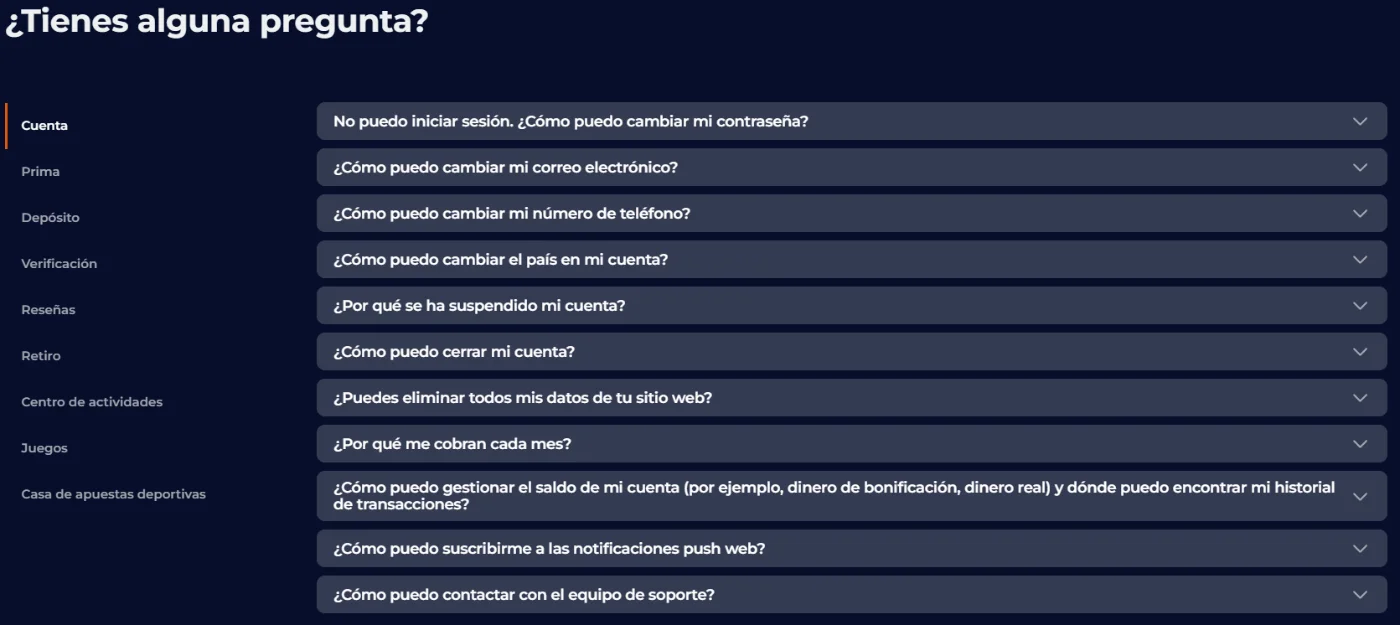 Nine Casino sección de preguntas frecuentes sobre cuenta, depósitos, verificación, retiros, juegos y soporte